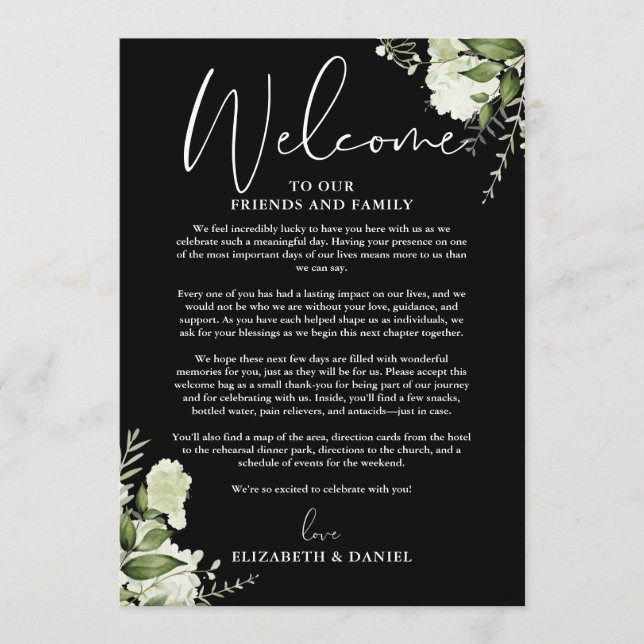 Wedding Weekend Itinerary Greenery Floral Program (Front)