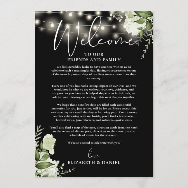 Wedding Weekend Itinerary Greenery Floral Program (Front)