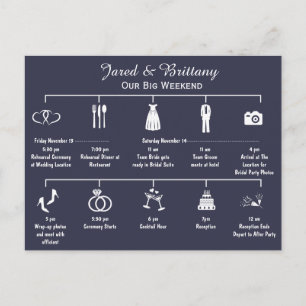 Wedding Weekend Timeline Itinerary Invitation Postcard