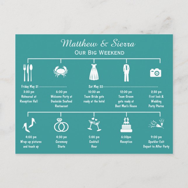 Wedding Weekend Timeline Itinerary Postcard (Front)