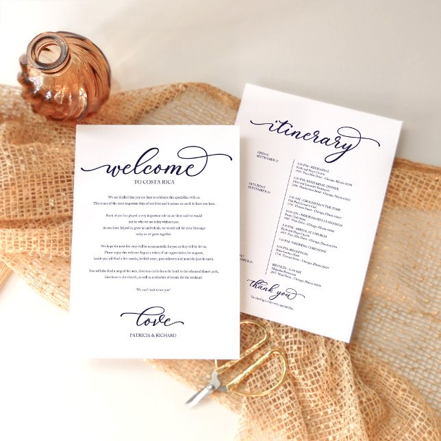 Wedding Weekend Welcome Itinerary Chic Navy Blue (Creator Uploaded)