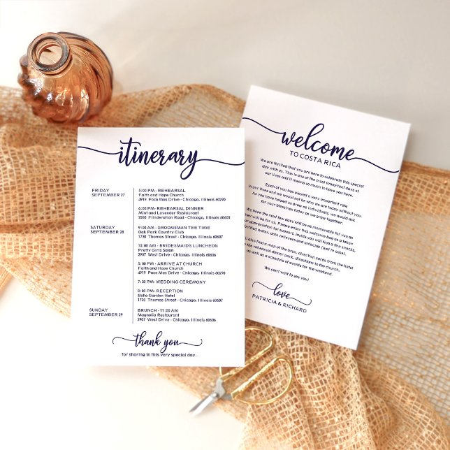 Wedding Weekend Welcome Itinerary Chic Navy Blue Invitation (Creator Uploaded)