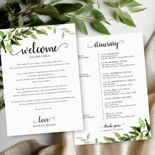 Wedding Weekend Welcome Itinerary Elegant Greenery