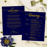 Wedding Weekend Welcome Itinerary Gold Navy Blue<br><div class="desc">Wedding Weekend Welcome Itinerary Simple Chic Cards</div>