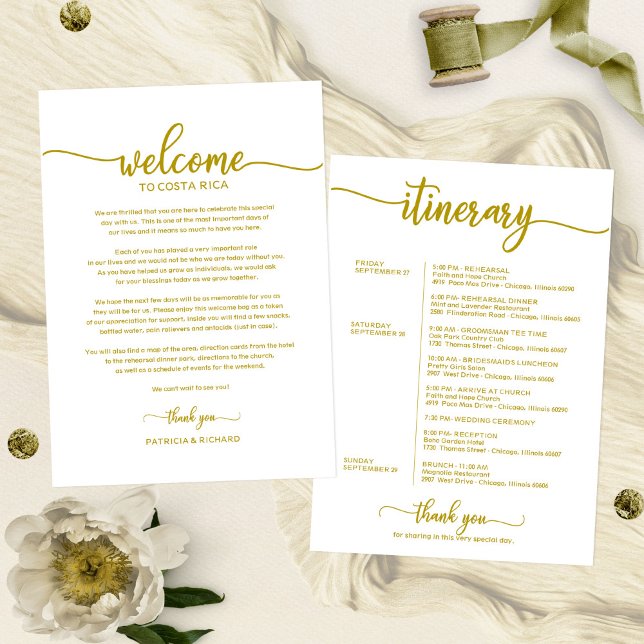 Wedding Weekend Welcome Itinerary Simple Gold (Creator Uploaded)