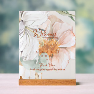 Wedding Welcome Acrylic Sign   Blush Peach Floral