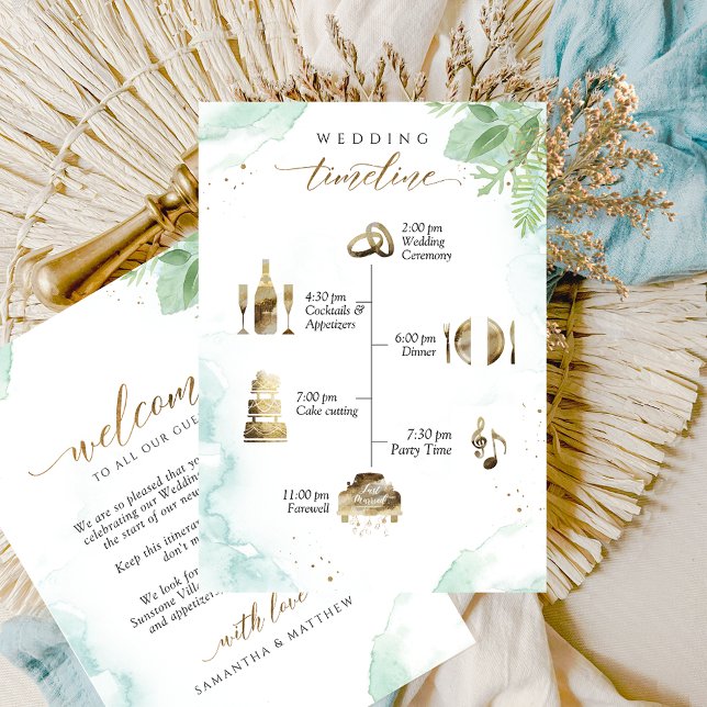 Wedding Welcome and Timeline Card With Greenery (Creator Uploaded)