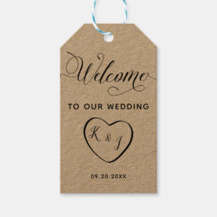 Wedding Welcome Bag Gift Tags, Kraft & Black Heart Tags