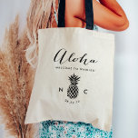 Wedding Welcome Bag | Pineapple Monogram<br><div class="desc">Welcome guests to your destination wedding with these chic and modern personalized tote bags. Design features the Hawaiian greeting "aloha" in modern handwritten calligraphy script, with space to personalize with your wedding location, initials and date. A pineapple silhouette illustration completes the design, making this bag a perfect choice for Hawaii...</div>