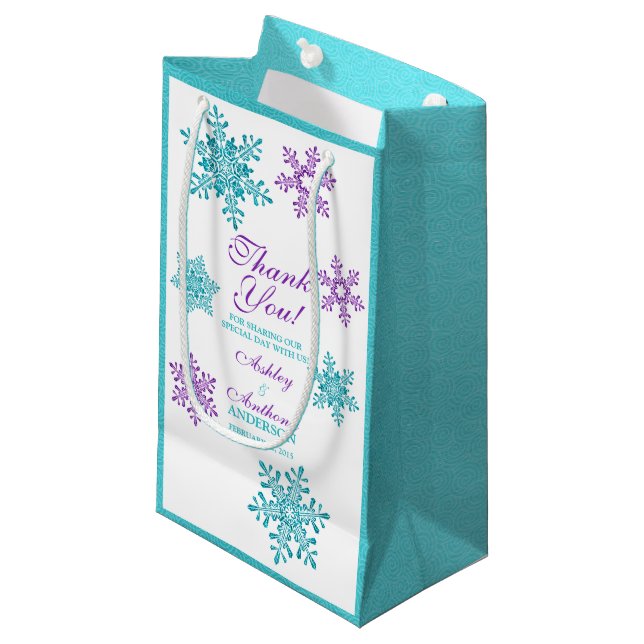 Wedding Welcome Bag Purple Teal Winter Snowflake (Front Angled)