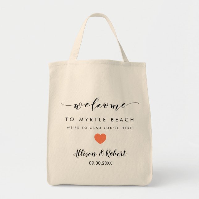 Wedding Welcome Bag with Back Itinerary, Coral (Front)