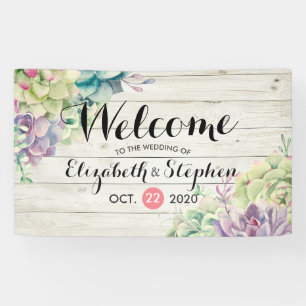 Wedding Welcome Banner Succulent Plant Rustic Wood