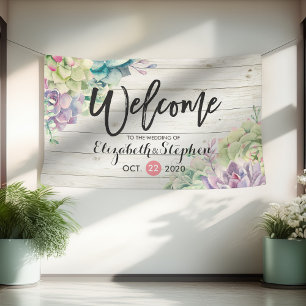 Wedding Welcome Banner Succulent Plant Rustic Wood