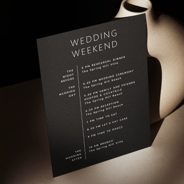 Wedding Welcome. Black Weekend Itinerary Timeline Invitation (Creator Uploaded)
