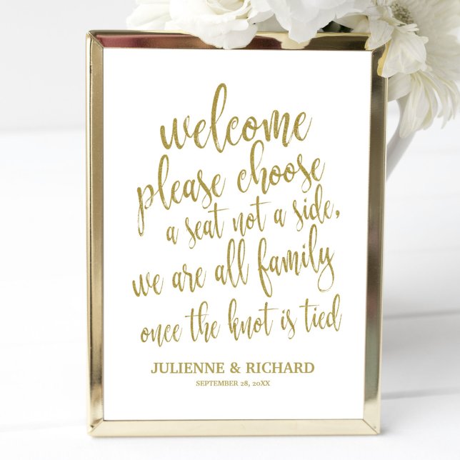 Wedding Welcome Choose a Seat Gold Glitter Sign (Creator Uploaded)
