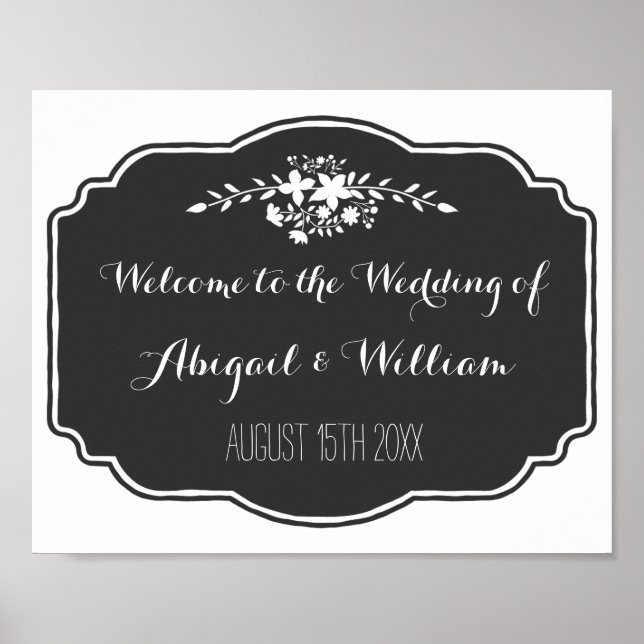 Wedding Welcome Custom Sign Floral Chalkboard (Front)