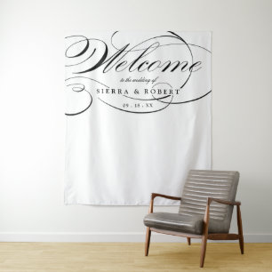 Wedding Welcome Elegant Fancy Script Backdrop Tapestry