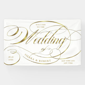 Wedding Welcome Elegant Gold Curved Script Banner