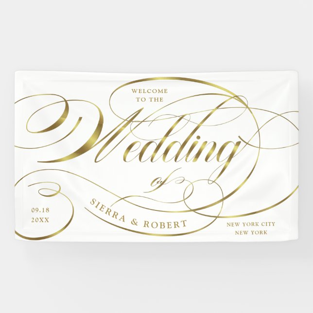 Wedding Welcome Elegant Gold Curved Script Banner (Horizontal)