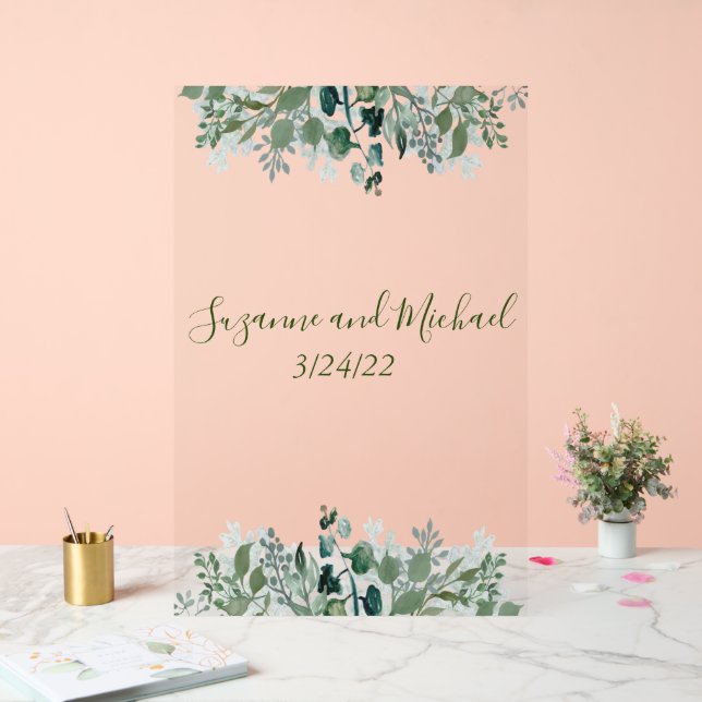Wedding Welcome Foliage Leaves Greenery Acrylic Sign (Wedding)