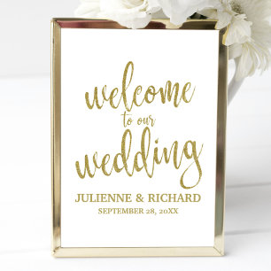 Wedding Welcome Gold Glitter 8x10 Sign