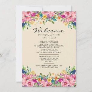 Wedding Welcome Itinerary Pink Yellow Wildflowers
