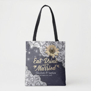Wedding Welcome Lace Sunflowers Chic String Lights Tote Bag