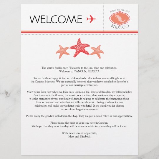Wedding Welcome Letter For Mexico Zazzle Ca