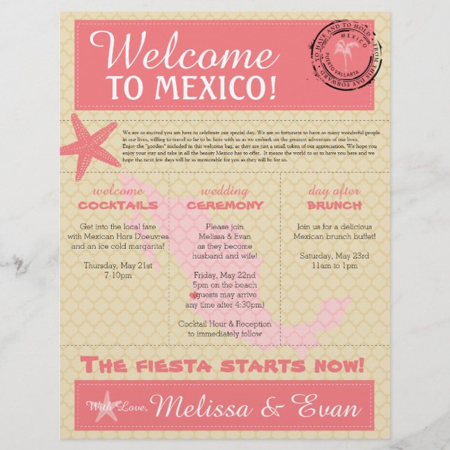 Wedding Welcome Letter for Puerto Vallarta Mexico (Front)