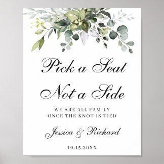 Wedding Welcome Pick a Seat Not a Side Poster Sign