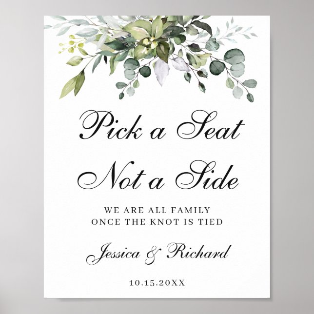 Wedding Welcome Pick a Seat Not a Side Poster Sign (Front)
