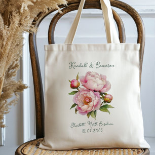 Wedding Welcome Pink Peonies Gift Tote Bag