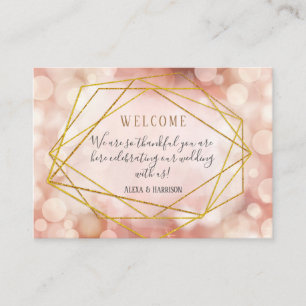 Wedding Welcome Place Cards Geometric Bokeh Pink