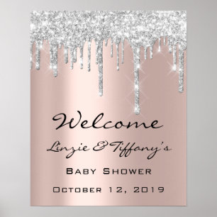 Wedding Welcome Poster Silver Drips Baby Shower