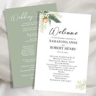 Wedding Welcome Program Floral Green Script