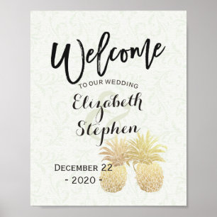Wedding Welcome Reception Vintage Gold Pineapples Poster