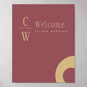 Wedding Welcome Rose Pink Gold Monogrammed Sign