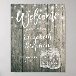 Wedding Welcome Rustic Wood Mason Jar String Light Poster