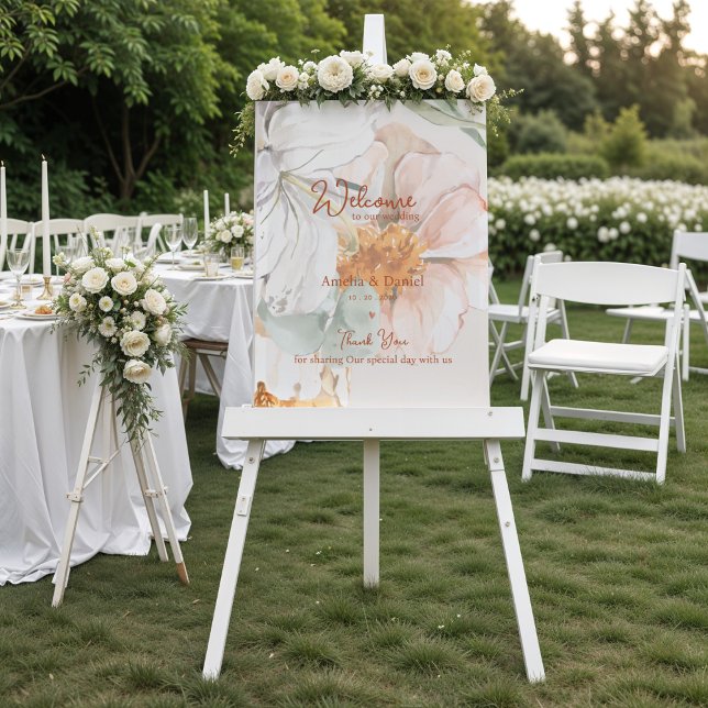 Wedding Welcome Sign | Blush Peach Floral (Wedding Welcome Sign | Blush Peach Floral )
