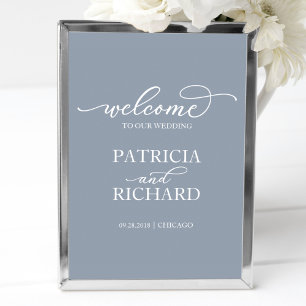 Wedding Welcome Sign   Chic Script Dusty Blue