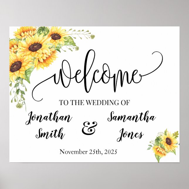 Wedding welcome sign country chic sunflowers (Front)