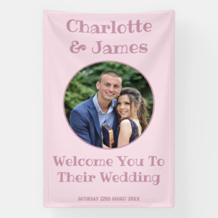Wedding Welcome Sign   Couple Photo Pastel Pink