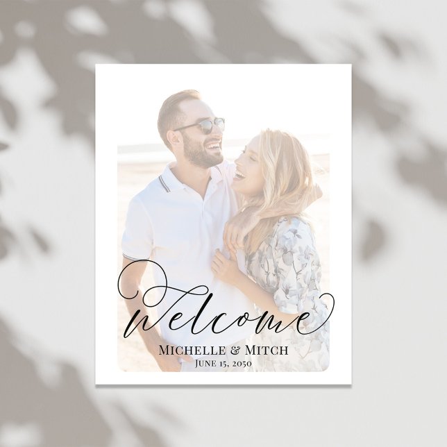 Wedding Welcome Sign Elegant Script Photo (Elegant calligraphy script wedding welcome poster. )