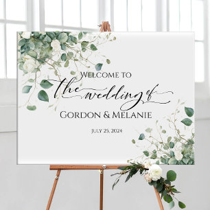 Wedding welcome sign elegant watercolor greenery