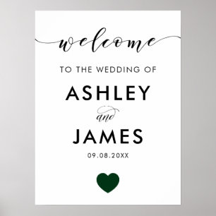 Wedding Welcome Sign, Greeting Sign, Green Heart, Poster