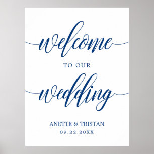 Wedding Welcome Sign in Navy Blue Calligraphy