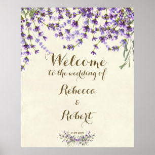 wedding welcome sign ivory Lavender purple floral