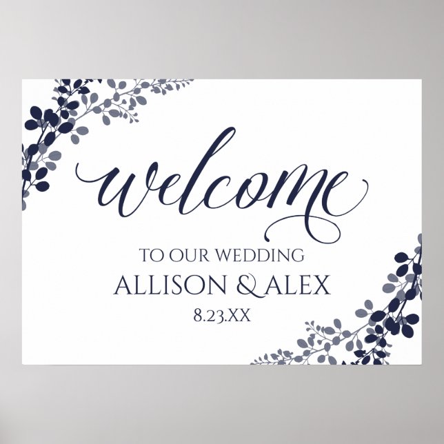 Wedding Welcome Sign | Navy & Dusty Blue Vines (Front)