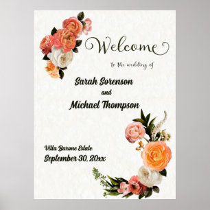 Wedding Welcome Sign Personalized Floral Poster