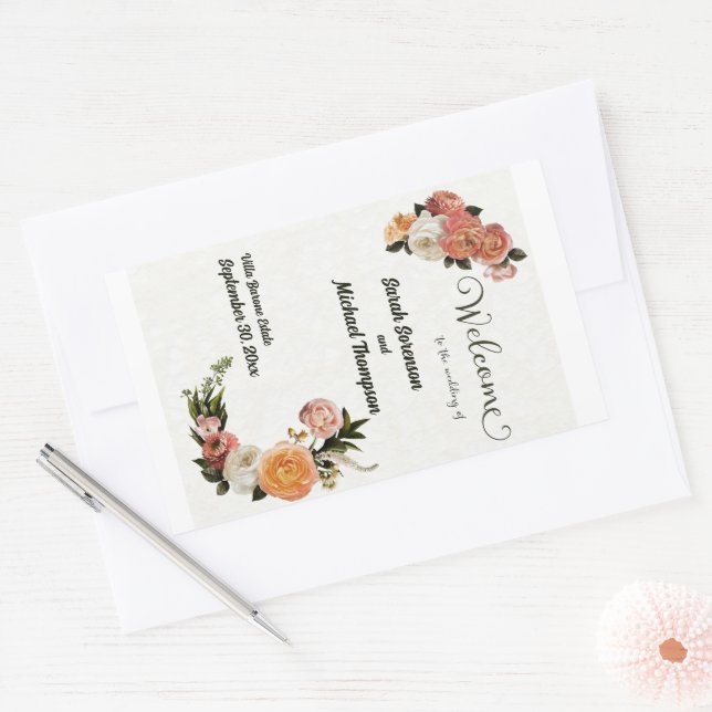 Wedding Welcome Sign Personalized Floral Sticker (Envelope)